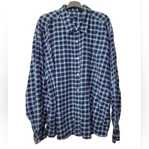 Basic Editions 100% Cotton Blue White Flannel Button Down Shirt Size 4X